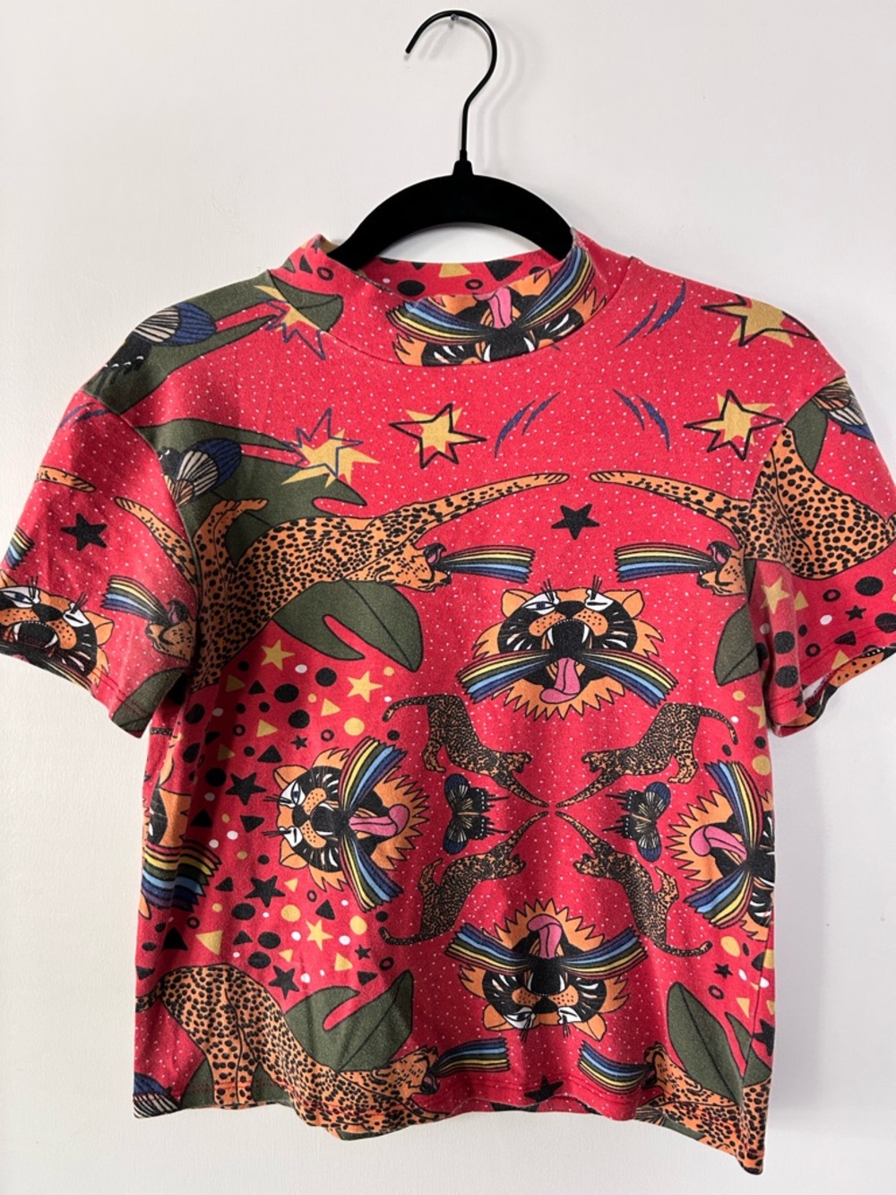 Nooworks Mockneck Red Rainbow Tiger Short Sleeve Tee